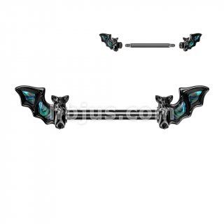 14G Black PVD Over 316L Surgical Steel Nipple Barbell With One Abalone Bat Wing on Each End