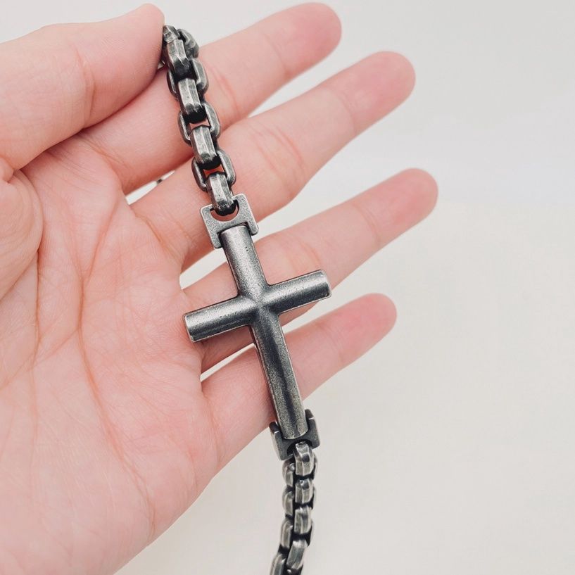 Blackening Stainless Steel Cross Charm Chain Bracelet