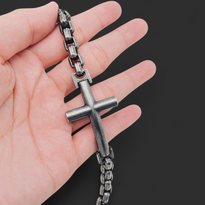 Blackening 316L Stainless Steel Cross Charm Chain Bracelet
