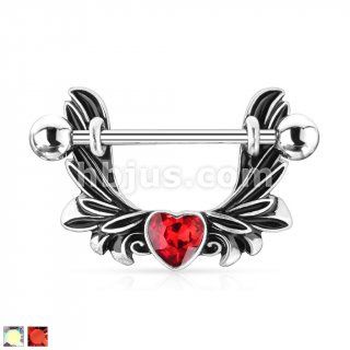 14G Angel Wings Heart Nipple Shield Ring