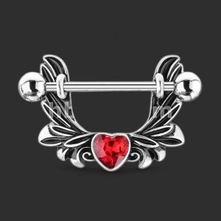 14G Angel Wings Heart Nipple Shield Ring Pair