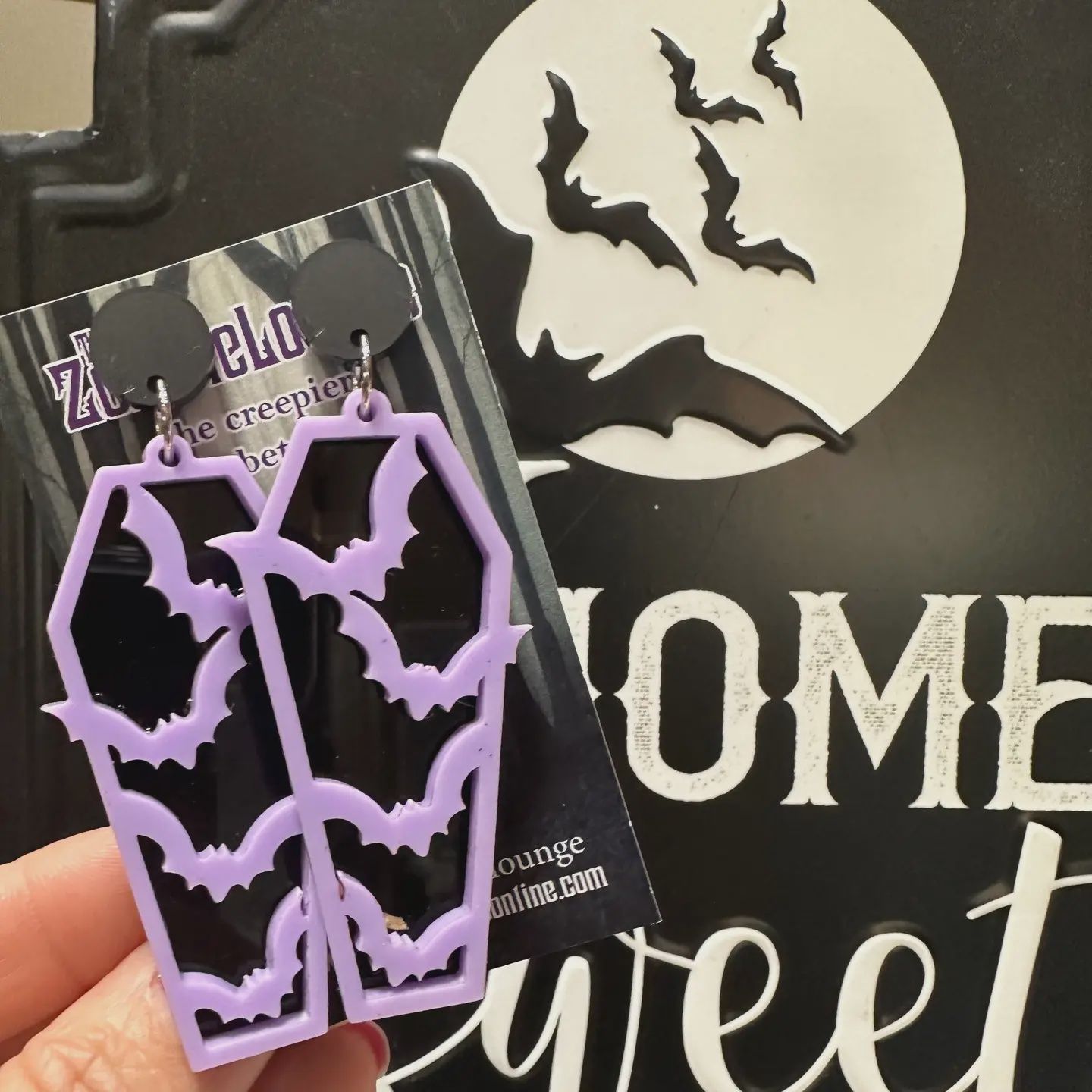 Coffin Earrings Lavender Bats