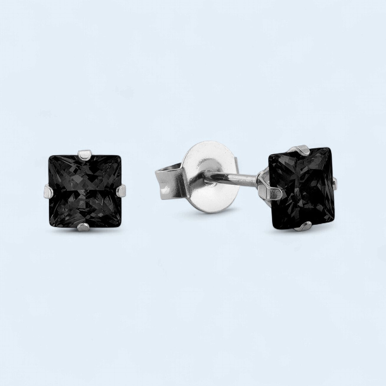 Stainless Steel 3mm Black Square Cz Stud Earrings