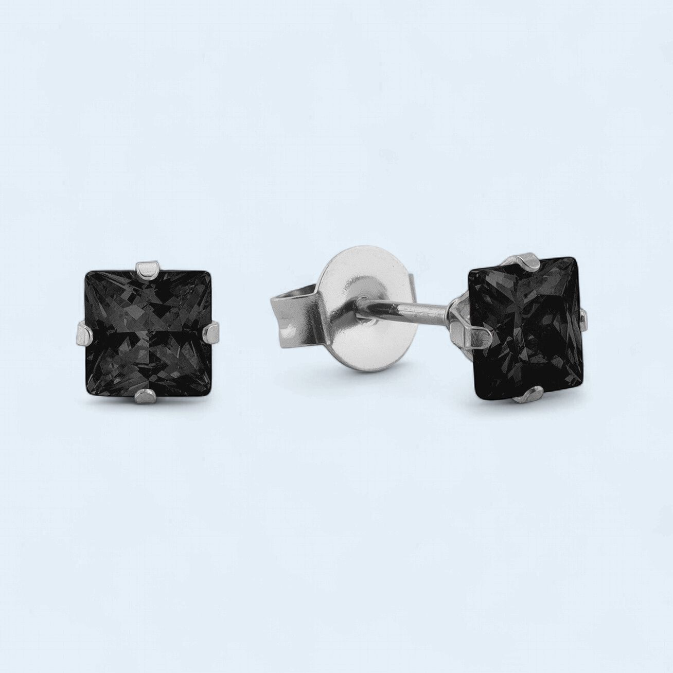 Stainless Steel 5mm Black Square Cz Stud Earrings