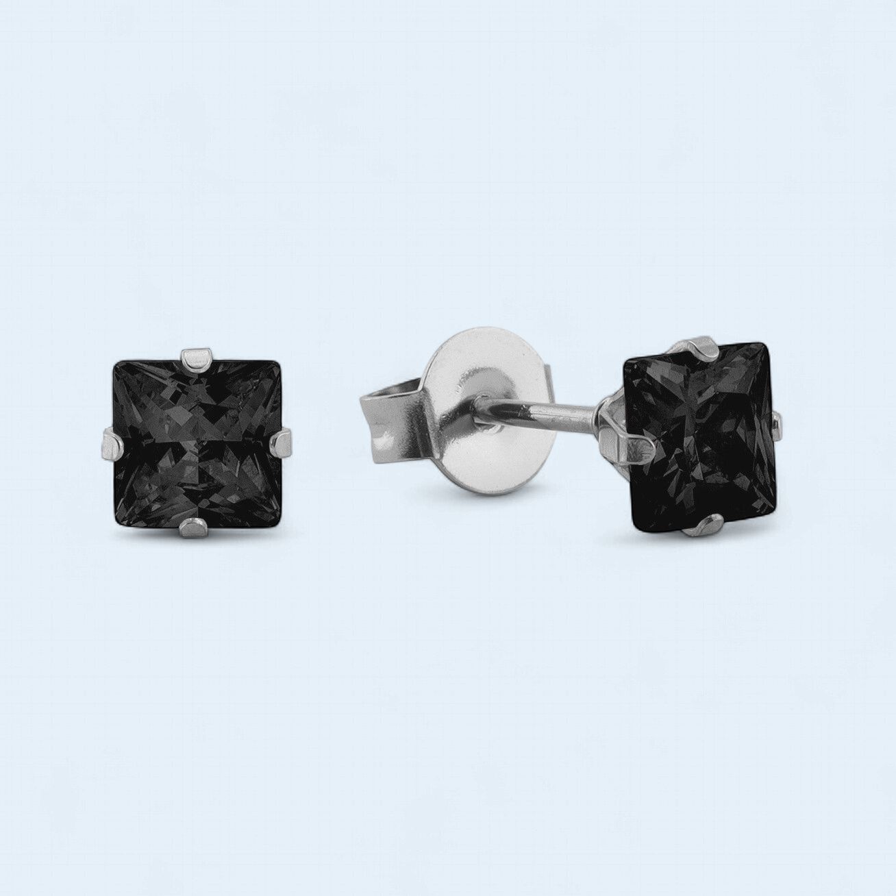 Stainless Steel 10mm Black Square Cz Stud Earrings