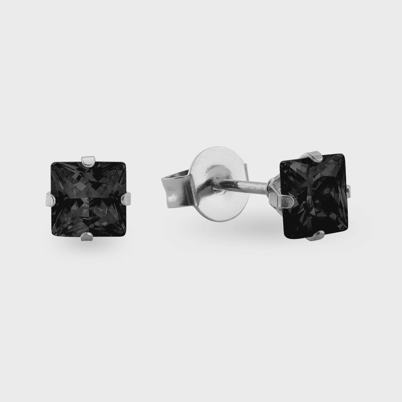Stainless Steel 8mm Black Square Cz Stud Earrings