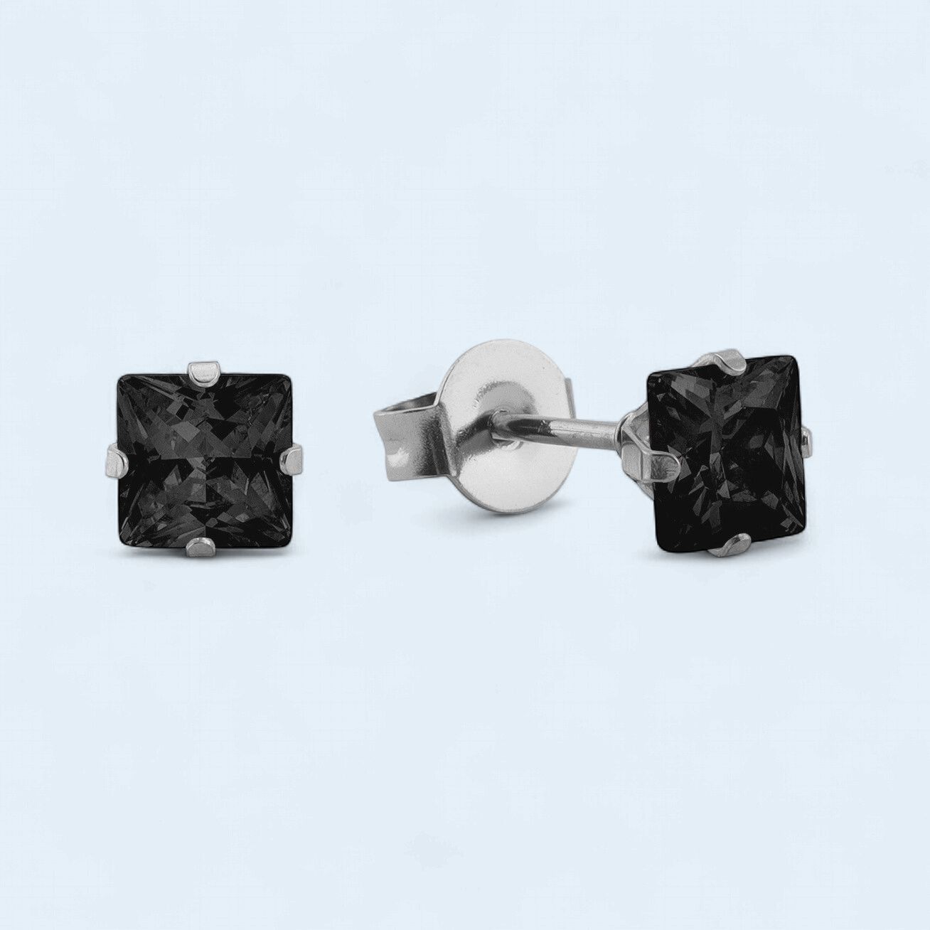 Stainless Steel 9mm Black Square Cz Stud Earrings