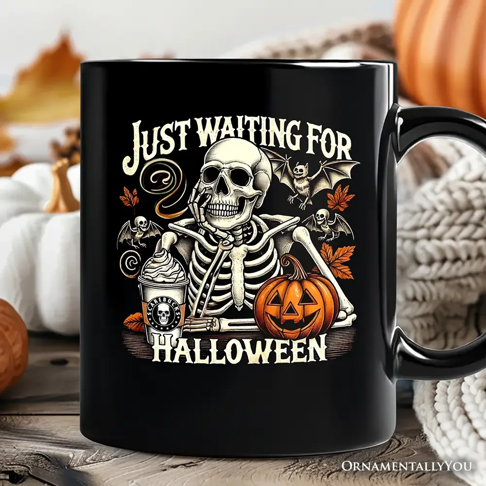 Just Waiting For Halloween Gift Mug, Spooky Skeleton Gift