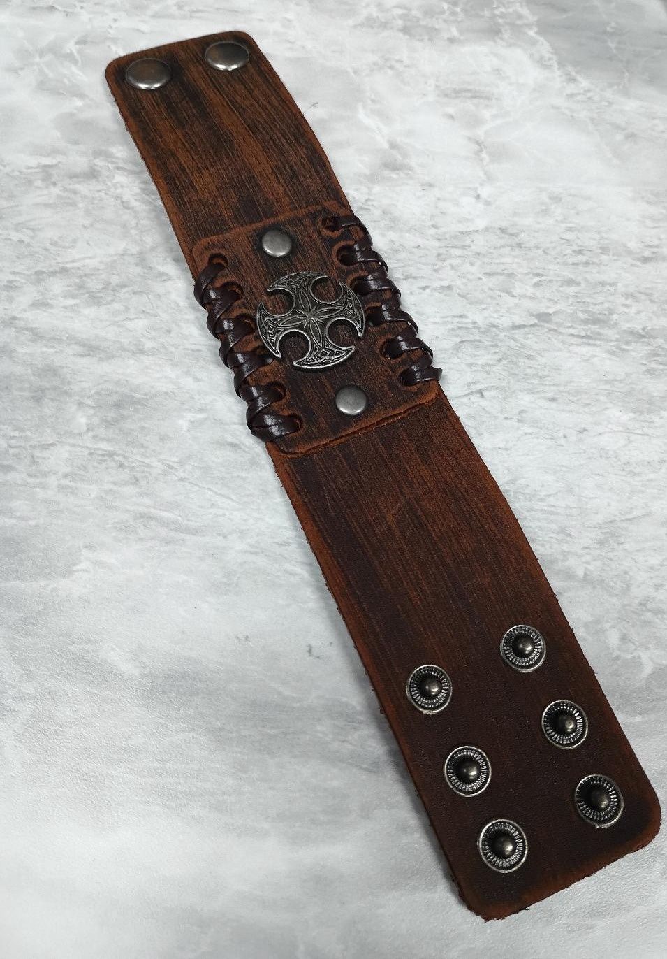 Brown Round Celtic Cross Center Adjustable Leather Bracelets