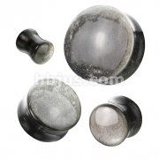 9/16" 14mm Silver Obsidian Natural Stone Convex Double Flared Plug Pair