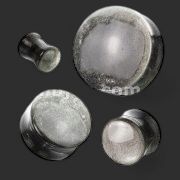 3/4" 19mm Silver Obsidian Natural Stone Convex Double Flared Plug Pair