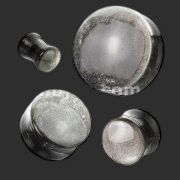 2GA 6mm Silver Obsidian Natural Stone Convex Double Flared Plug Pair