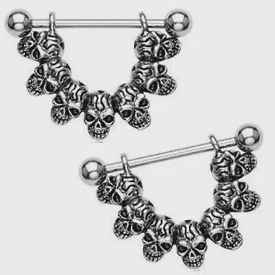 Pair "Lucky 7" Skulls Nipple Shields Rings