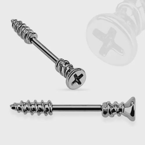 Pair Screw Shaped Hematite Nipple Shields Rings