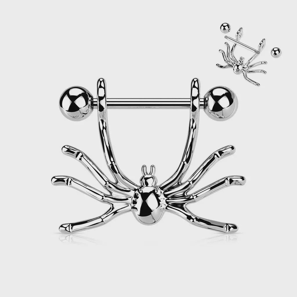 Pair Hanging Spider Nipple Rings Shields Steel Barbells Body Jewelry
