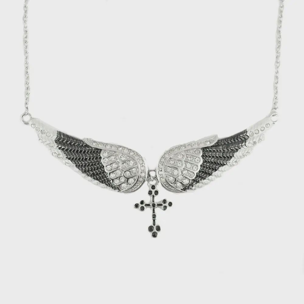 Black Winged Cross Necklace