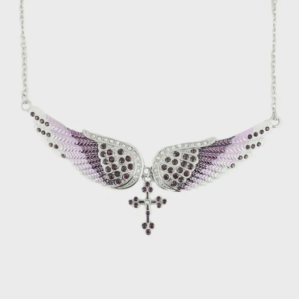 Purple Angel Wing Cross Necklace – Women's Guardian