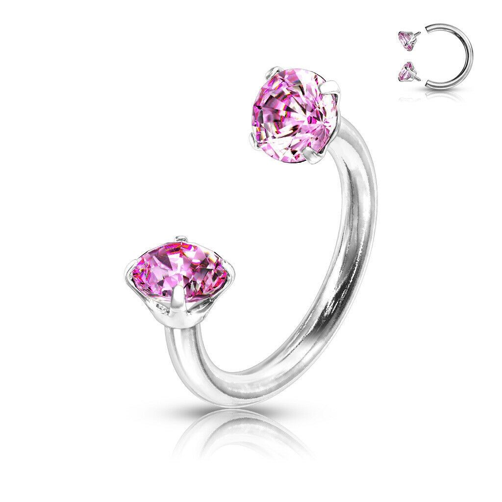Pink Prong Set Gems Circular Barbell Horseshoe Lip Nipple Septum Ring 16g
