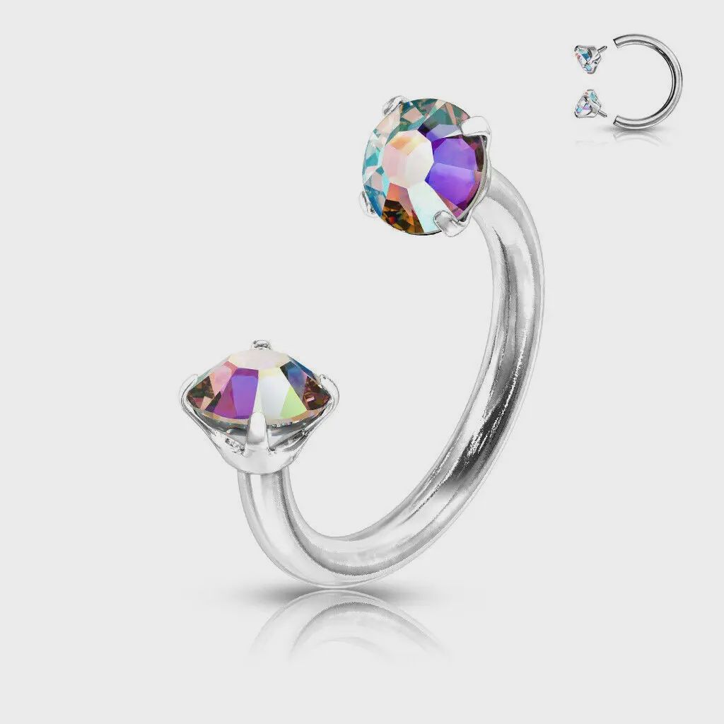 Aurora Borealias Prong Set Gems Circular Barbell Horseshoe Lip Nipple Septum Ring 16g