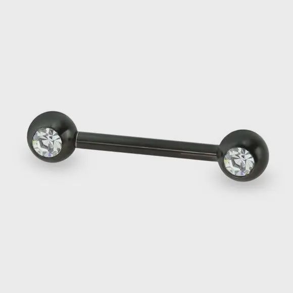 14g Black Double Cz Titanium Ip Over 316L Surgical Steel Nipple Bar