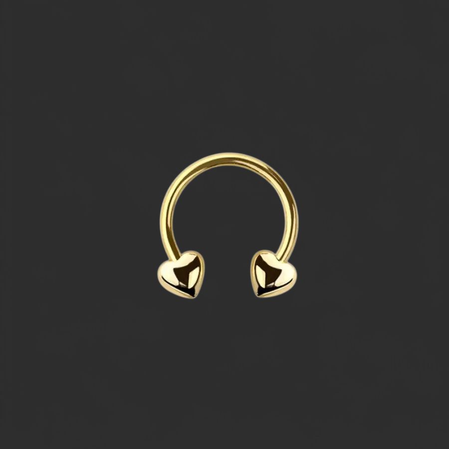 16g Gold 316L Surgical Steel Heart Ends Horseshoe For Septum, Helix