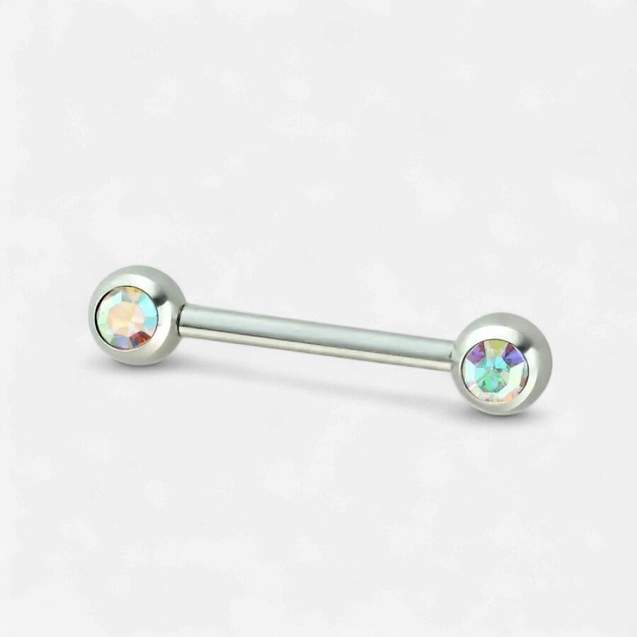 14g Aurora Borealis Double Front-Facing Gem 316L Surgical Steel Nipple Ring