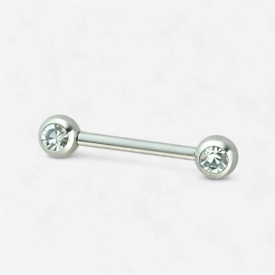 14g Clear Double Front-Facing Gem 316L Surgical Steel Nipple Ring