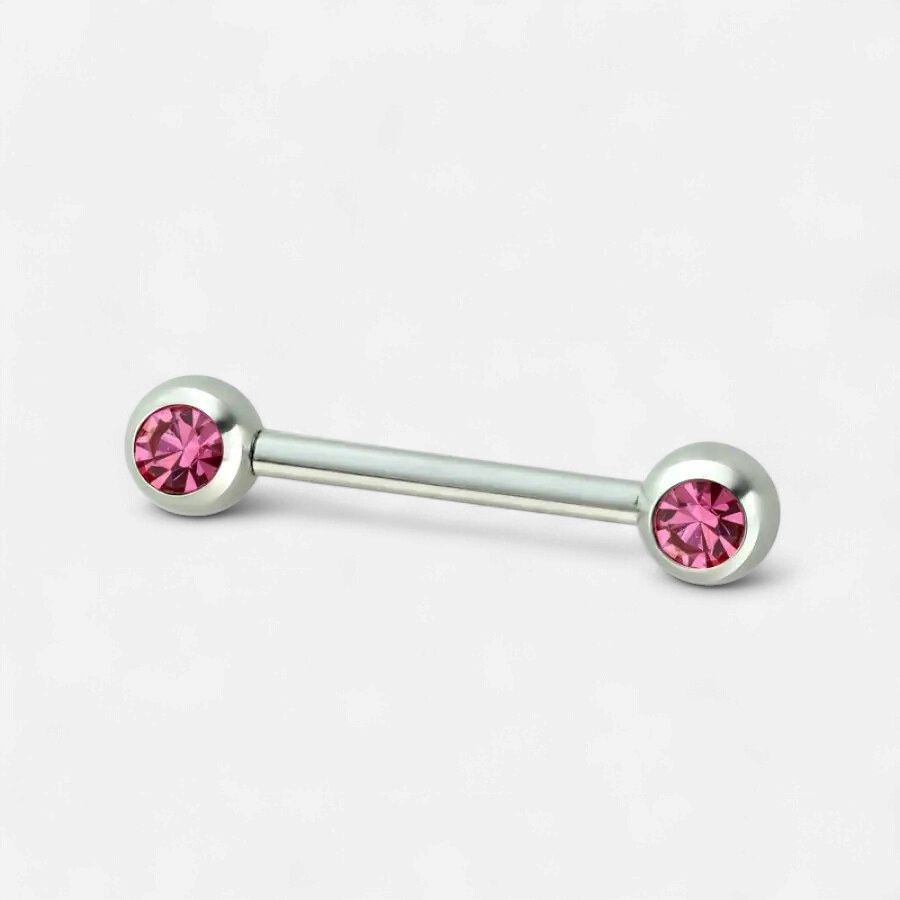 14g Fuchsia Double Front-Facing Gem 316L Surgical Steel Nipple Ring