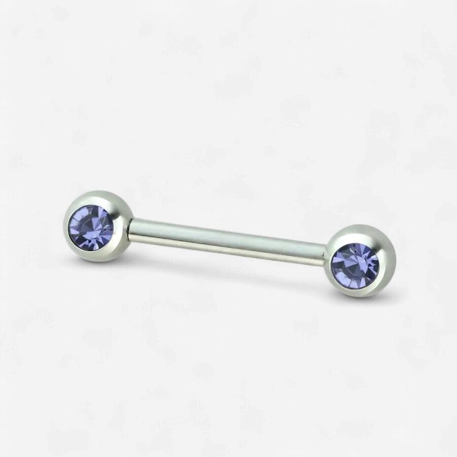 14g Tanzanite Double Front-Facing Gem 316L Surgical Steel Nipple Ring