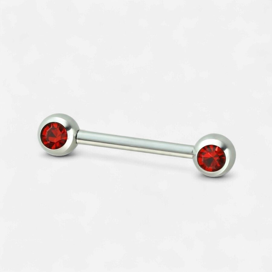 14g Red Double Front-Facing Gem 316L Surgical Steel Nipple Ring