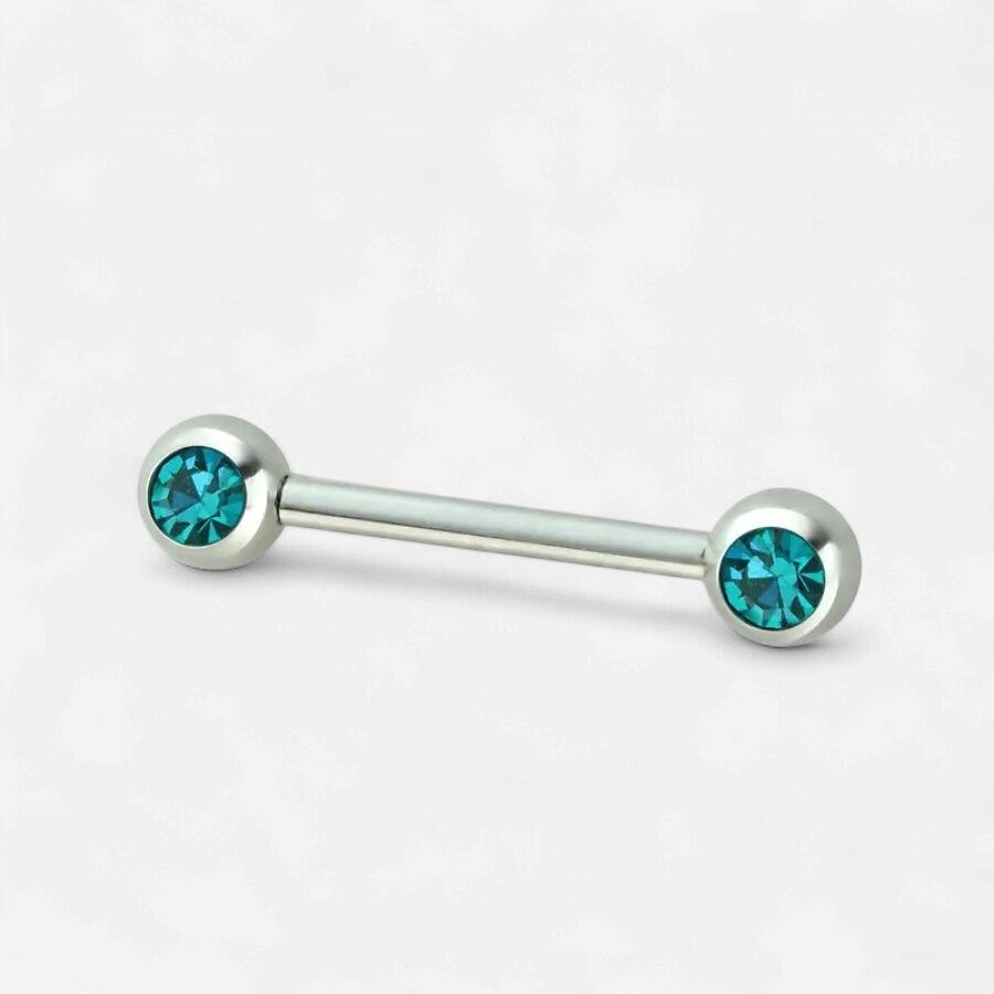 14g Turquoise Double Front-Facing Gem 316L Surgical Steel Nipple Ring