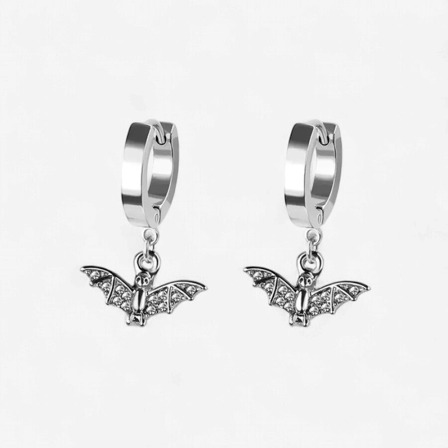 Silver Pair of 316L Stainless Steel Huggie/Hoop Earrings with Gem
