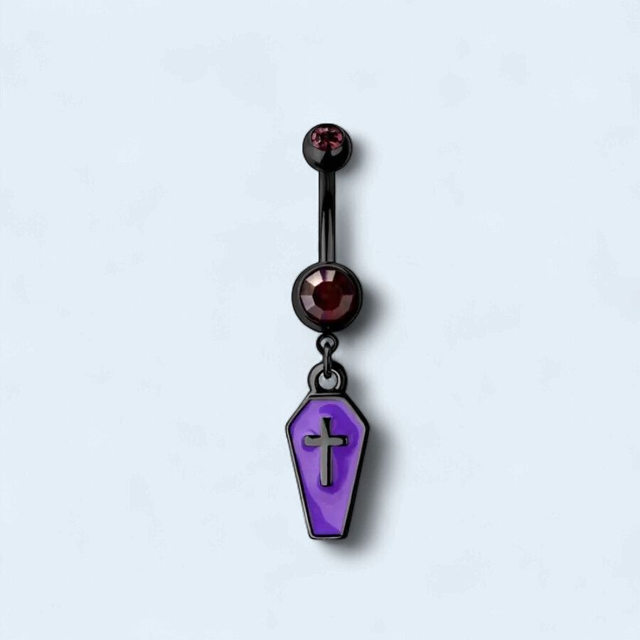 316L Surgical Steel Purple Coffin Dangle Belly Button Navel Ring