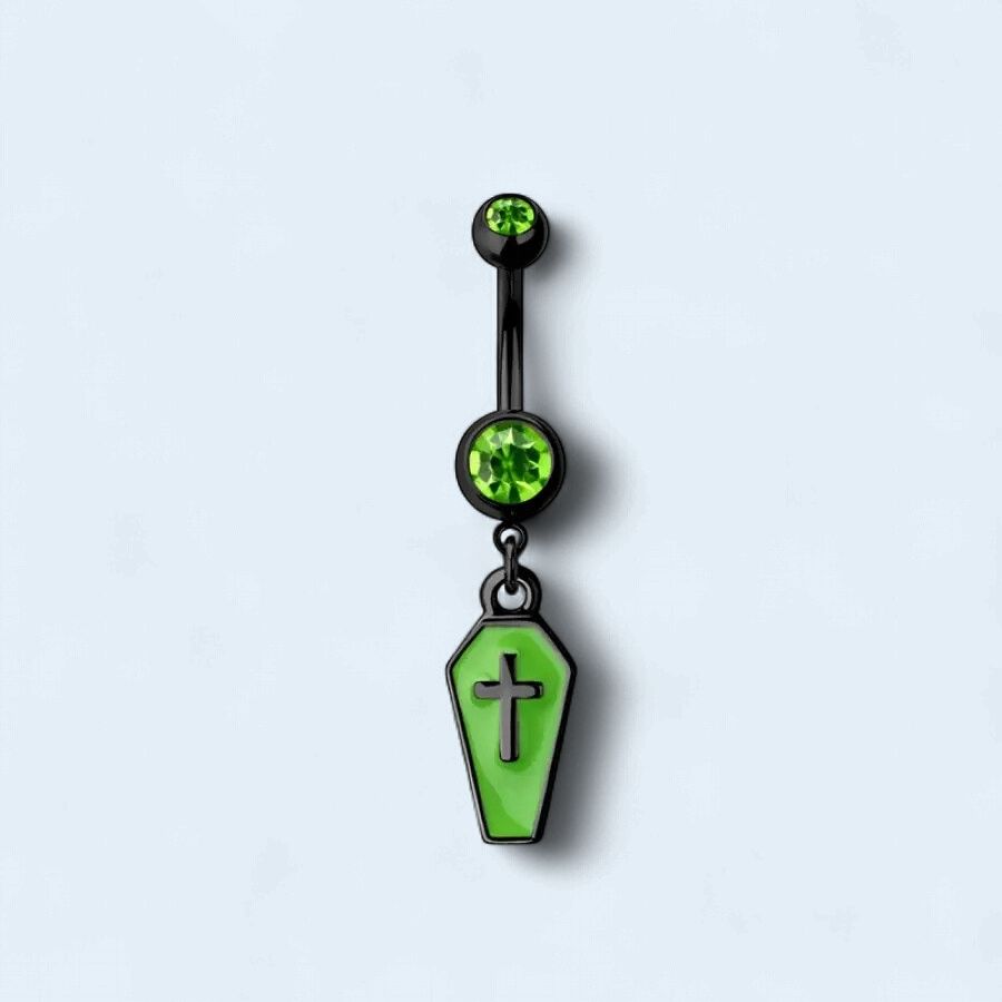 316L Surgical Steel Green Coffin Dangle Belly Button Navel Ring