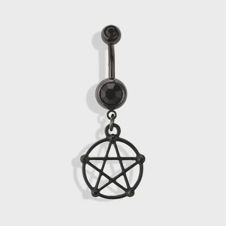 14g Black Pentacle Dangle 316L Surgical Steel Navel Ring