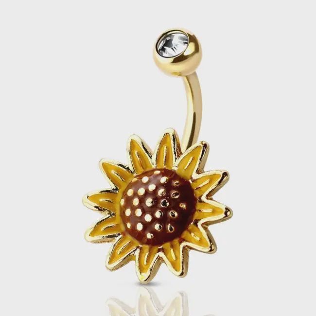 14g Sunflower 316L Surgical Steel Navel Ring