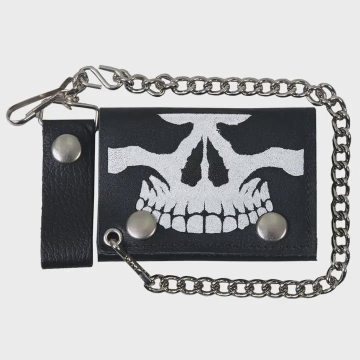 Hot Leathers Skull Black Leather Wallet with Chain