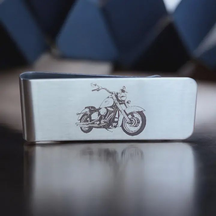 Detail Engraved Stainless Steel Money Clip Wallet Motorcycle