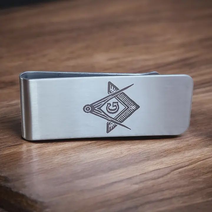Detail Engraved Stainless Steel Money Clip Wallet Masonic