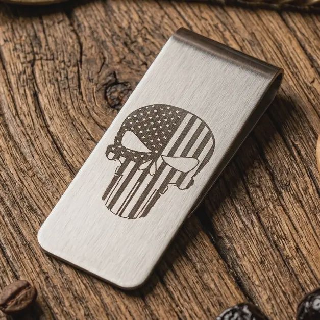 Stainless Steel Money Clip Wallet Punisher Skull Us Flag