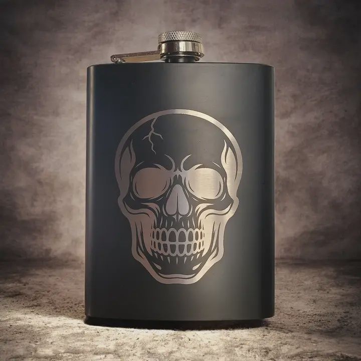 Black Stainless Steel Pocket Flask the Great Skull Design