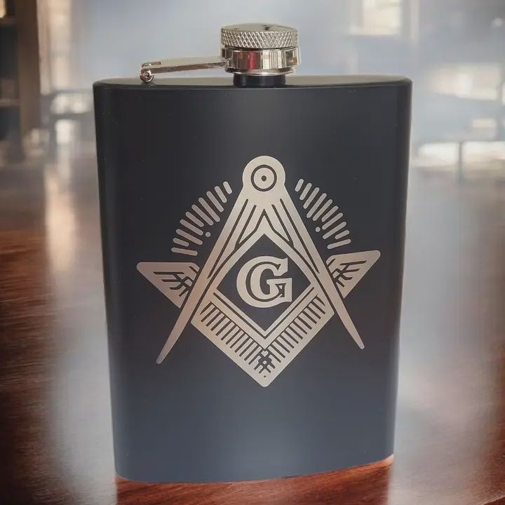 Matte Black Stainless Steel Pocket Flask Masonic Free Mason