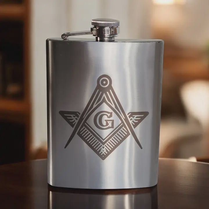 Freemason Engraved Stainless Steel 8 oz. Hip Pocket Flask