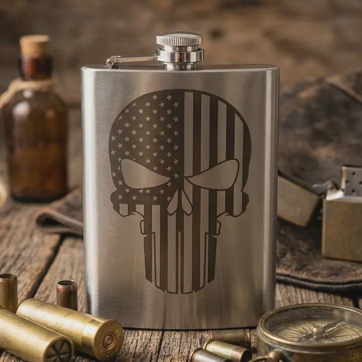 Punisher Skull Us Flag Stainless Steel 8oz. Hip Pocket Flask