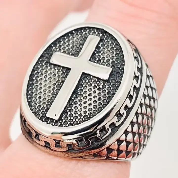 Vintage Cross Men's Stainless Steel Ring