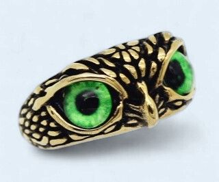 Gold Plating Green Eyes Owl Ring