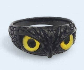 Black Plating Yellow Eyes Owl Ring