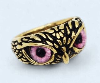 Gold Plating Pink Eye Owl Ring