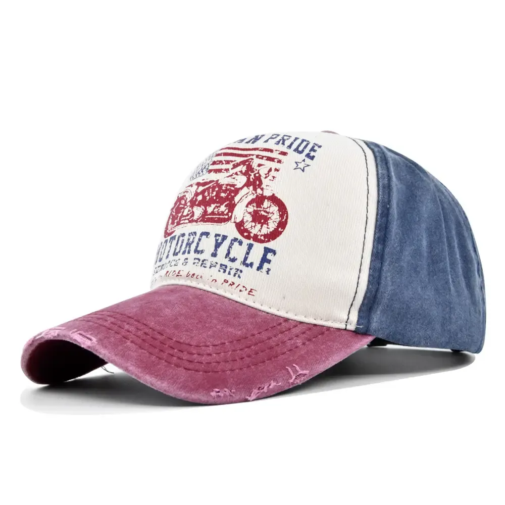 Navy Motorcycle Print Baseball Cap