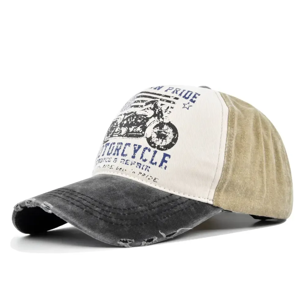 Khaki Motorcycle Print Baseball Cap